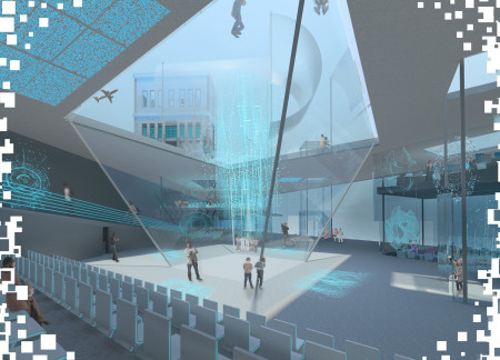 Internet museum featuring translucent concrete and interactive holographic displays