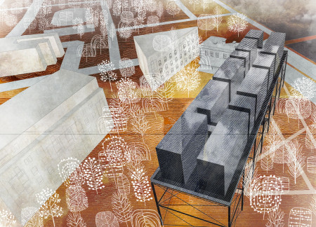 Elevated Steel and Glass Structure Embracing Community Engagement Through Sustainable Design  