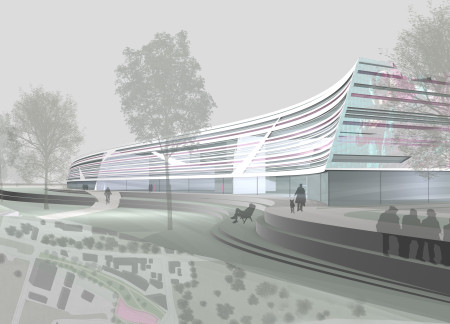 LED-Enhanced Facade With Curved Glass and Sustainable Materials for a Modern Cultural Center  