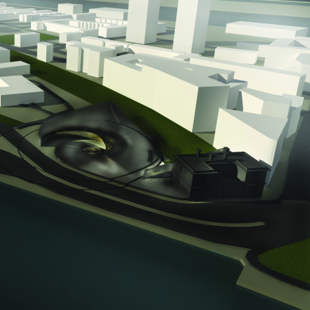 Underground Space Featuring Dark Glass and Photovoltaic Panels for a Community-Focused Museum