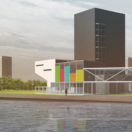 Colorful Panels and Concrete Structure Reflecting Digital Culture In A Sustainable Urban Hub