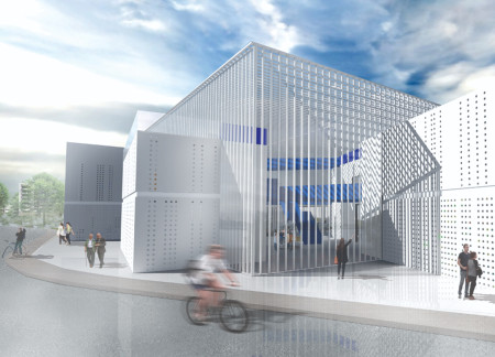 Perforated Aluminum Facade With Interactive Displays Anchoring Community Engagement Through Digital Connectivity