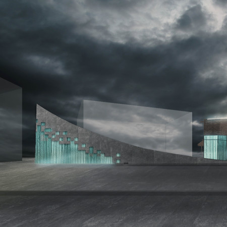 Curvilinear Glass Structure with Copper Elements and Interactive Holograms Dedicated to Digital Culture