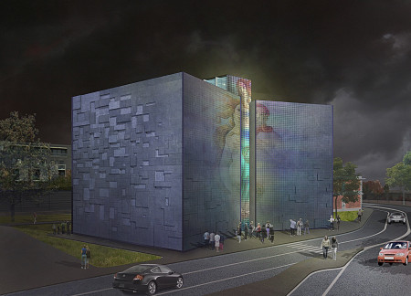 Digital Facade With Mesh Screens and Glass Atrium Creating An Interactive Museum Experience