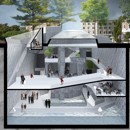 Fluid Concrete Forms Enhanced With Transparent Glass Creating A Multifunctional Community Space