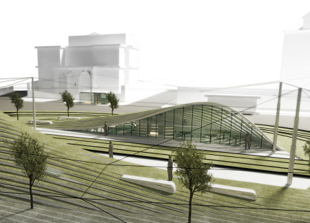 Arched Concrete Structure Embracing Natural Landscapes With Transparent Facades