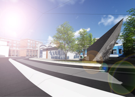 Geometric Concrete Forms with Natural Stone Pathways for Enhanced Community Interaction