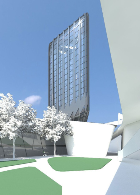 Cultural Hub Featuring Glass Facade and Charred Wood Elements in Urban Landscape