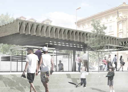 Suspended Canopy and Interactive Water Features Create a Vibrant Community Hub Using Reinforced Concrete and Glass