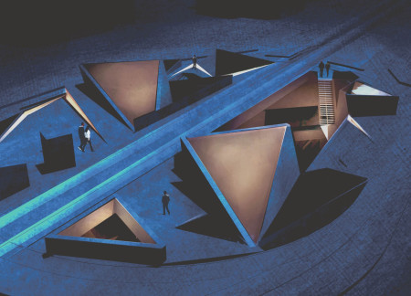 Cultural hub featuring cross-laminated timber and charred wood shingles designed to reflect urban historical narratives