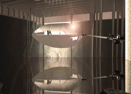 Translucent Concrete and Steel Framework Creating Immersive Literary Space in Rome