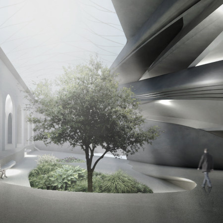Curved Concrete Shell Embraces Native Landscaping for Community Gathering Space
