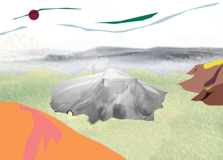 Basalt Fabric Graced with Tarp Membrane in a Community-Driven Retreat  