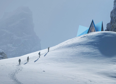 Trekking Cabin Featuring Cross-Laminated Timber and Charred Wood Cladding in a Unique Pyramid Shape