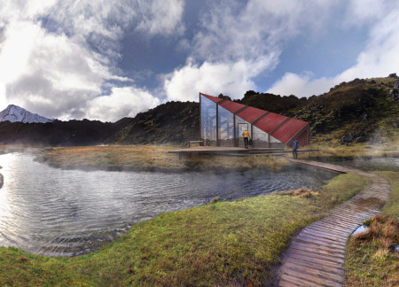 Cantilevered Shelter Featuring Corrugated Tin and Timber Integration in Icelandic Landscape