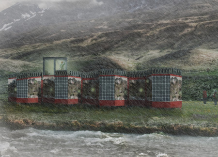 Camouflaged Shelters Crafted From Sustainable PVC Panels and Natural Wood in Icelandic Terrain