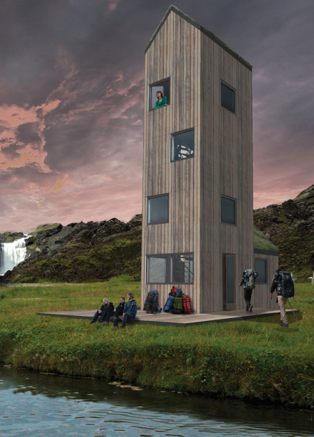 Turf Roof Cabin Enhanced by Prefabricated Timber Panels in Remote Icelandic Highlands