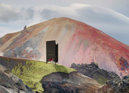 Sustainable retreat featuring charred wooden shingles and cross-laminated timber in the Icelandic wilderness