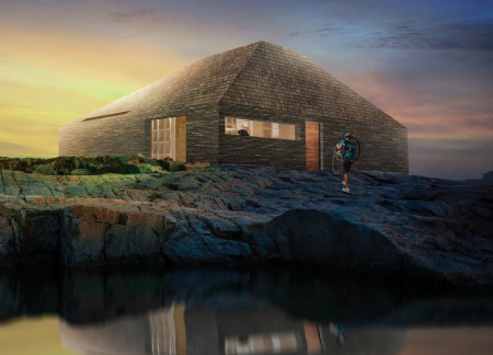 Charred Wooden Shingles and Geothermal Heating in a Multi-Functional Trekker Cabin  
