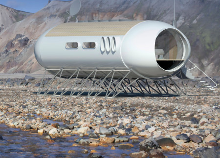 Sustainable home featuring laminated wood and solar energy integration in a cylindrical design