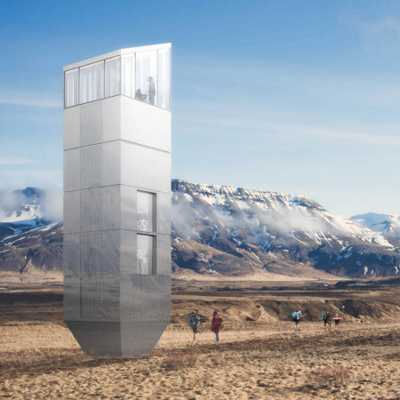Vertical Refuge Crafted from Aluminum and Concrete in the Icelandic Wilderness  