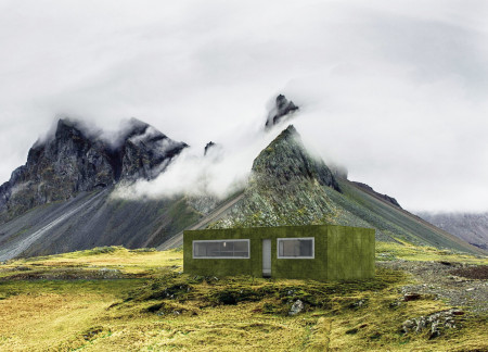 Gabion-Filled Shelter Melding Lightweight Concrete and Natural Stone in Iceland's Wilderness  