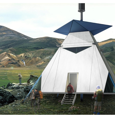 Tensile Fabric Shelter With Aluminum Framework Nestled in Icelandic Wilderness