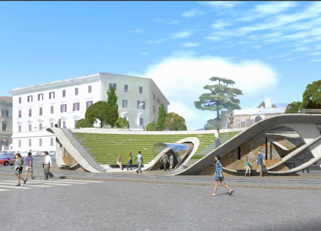 Operated Roof and Concrete Canopy Create Community Flexibility in Urban Hub  