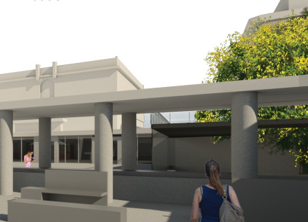 Cultural Center Emphasizing Seeded Concrete and Biophilic Design in Urban Spaces  