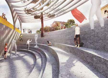Curvilinear Forms Crafted From Charred Wood and Concrete in a Dynamic Urban Setting