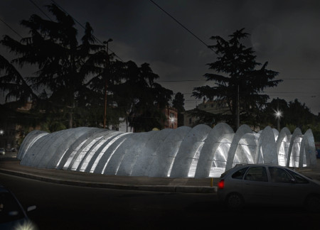 Curvilinear Concrete Structure Enhancing Urban Connectivity Through Natural Light and Community Gathering Spaces