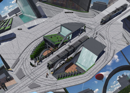 Curvilinear Concrete Form with Vertical Gardens for Community Engagement
