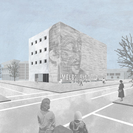 Tattoo Artistry Flows Through A Bluestone Facade In A Community Learning Space