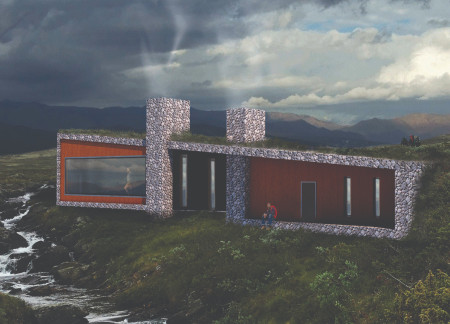 Thermal Stone Cubes and Natural Wood Integration in a Remote Trekking Shelter  