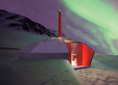 Brushed Metal Shelter with Eco-Pole Design Emphasizing Community Interaction  