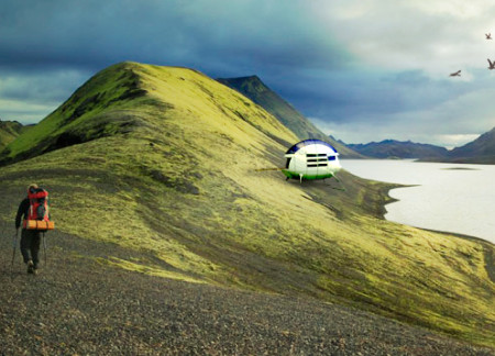 Sun-Powered Retreat with Fiber-Reinforced Exterior and Adjustable Foundations for Adventurers