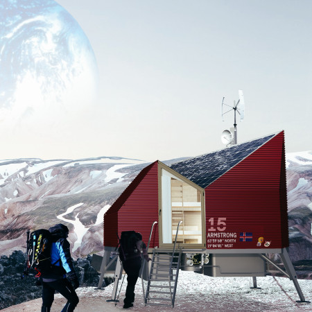Elevated Module Featuring Aluminum Cladding and Efficient Water Purification Systems in Icelandic Terrain