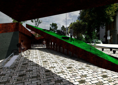 Corten Steel Canopies and Green Roofs Enrich Urban Community Spaces  