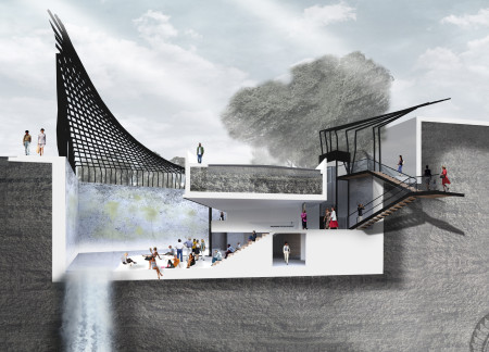 Educational Space Featuring Steel Lattice and Natural Wood Integration Within an Urban Environment