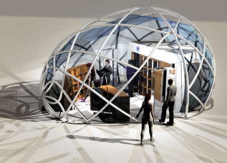 CNC-Bent Steel Trellis Enveloping Transparent Glass in an Elegant Egg-Shaped Structure  
