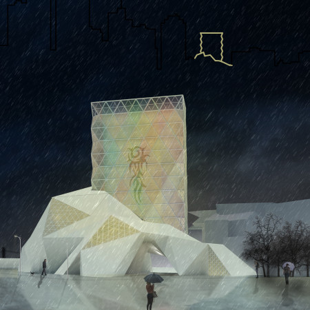 Translucent Geometric Facade Enhanced by Sustainable Wood Panels in a Cultural Education Facility  