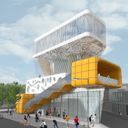 Perforated Metal Façade and Transparent Spaces in a Community-Centric Learning Hub