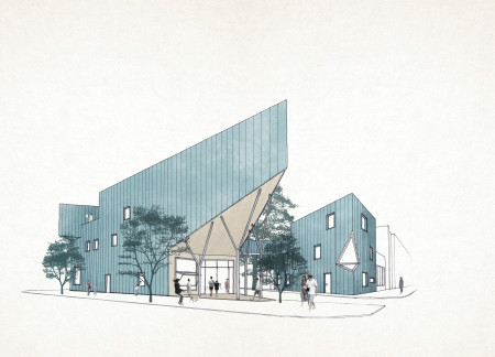 Blue Zinc Facade and Rooftop Garden Defining a Cultural Hub for Tattoo Artistry