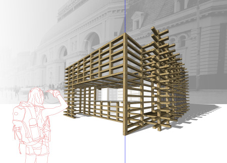 Geometric Structure Crafted From Concrete Rail Sleepers and Warm Timber for Enhancing Traveler Experiences