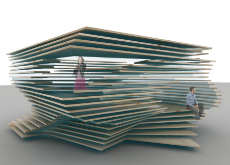 Charred Wooden Shingles and Stacked Platforms Forming a Community Lodge in Siberia