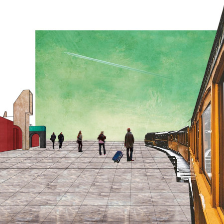 Transit hub integrating climate control and polished steel within a modular design.  