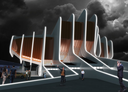 Rainwater Harvesting Building With Geometric Aluminum Facade and Flexible Auditorium Spaces  