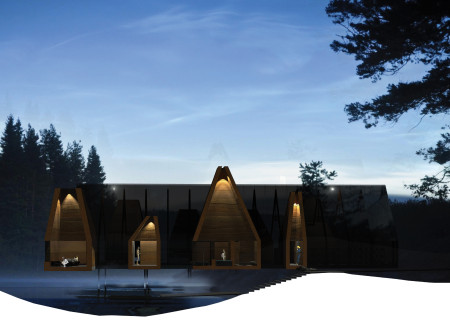 Rammed Earth and Logwoods Create a Harmonious Community Space Surrounded by Nature