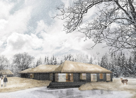 Thermal Straw Bale Retreat With Natural Slate Roofing in a Forested Sanctuary