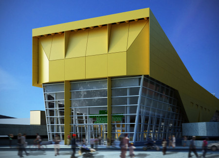 Vibrant Yellow Composite Panels Define A Multifunctional Exhibition Centre in Riga  